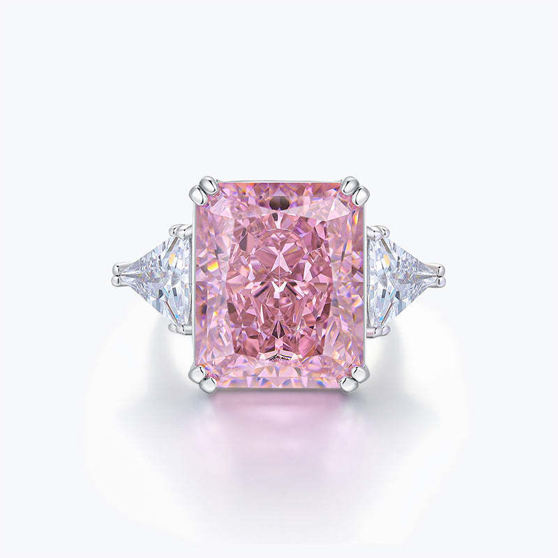 Glam Radiant Cut Diamond 5ct Pink 18k White Gold Plated Engagement Ring | Mix Mix Style-Mix MIx Style