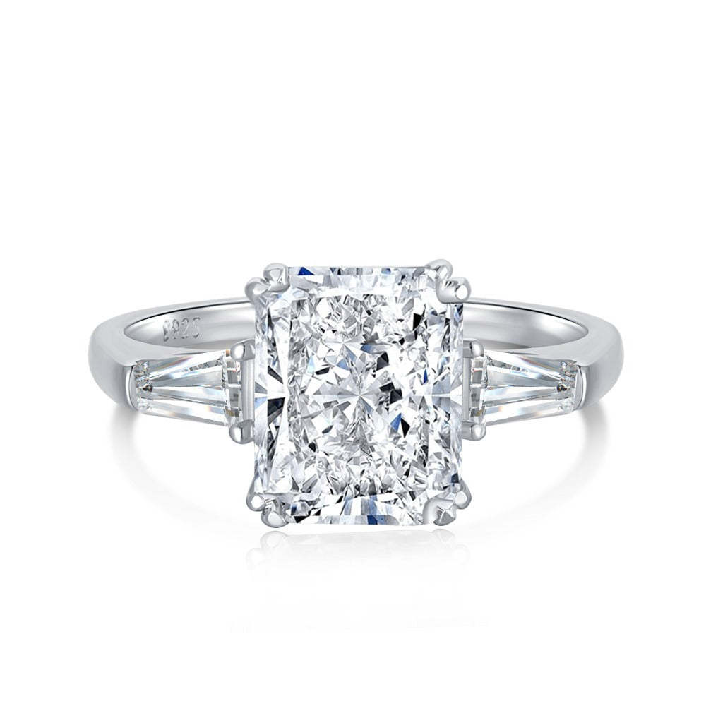 S925 sterling silver aquamarine ring female rectangular ice flower cut high carbon diamond live broadcast the same simulation gemstone ring-Mix MIx Style
