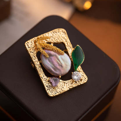Natural Pearl Flower Brooch Women's Retro Elegant Simple Temperament Oil Drop Brooch Commuting Fashion Versatile Clothing-Mix MIx Style