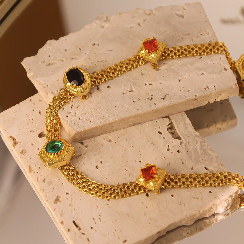 Colorful Thick Retro Classic Round Oval Cut Diamonds Luxury 18k Vermeil Gold Plated Necklace Jewelry | Mix Mix Style-Mix MIx Style