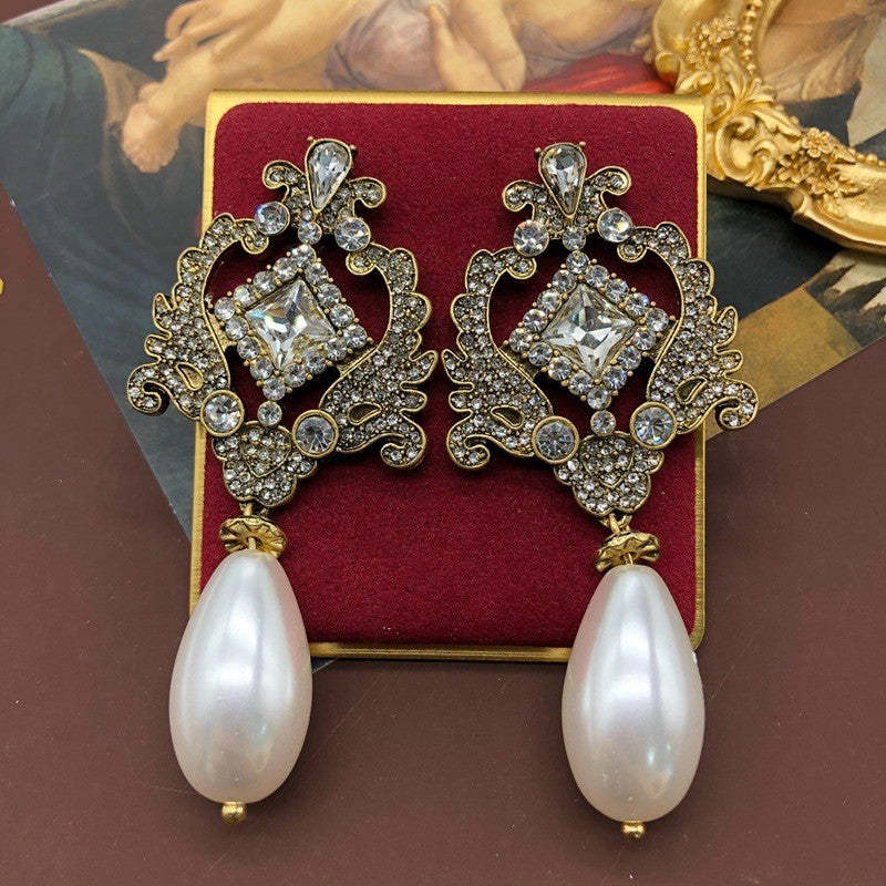 White Vintage Retro Multirow Akoya Pearls Diamonds Luxury 18k Gold Plated Necklace Earrings Jewelry Set | Mix Mix Style-Mix MIx Style