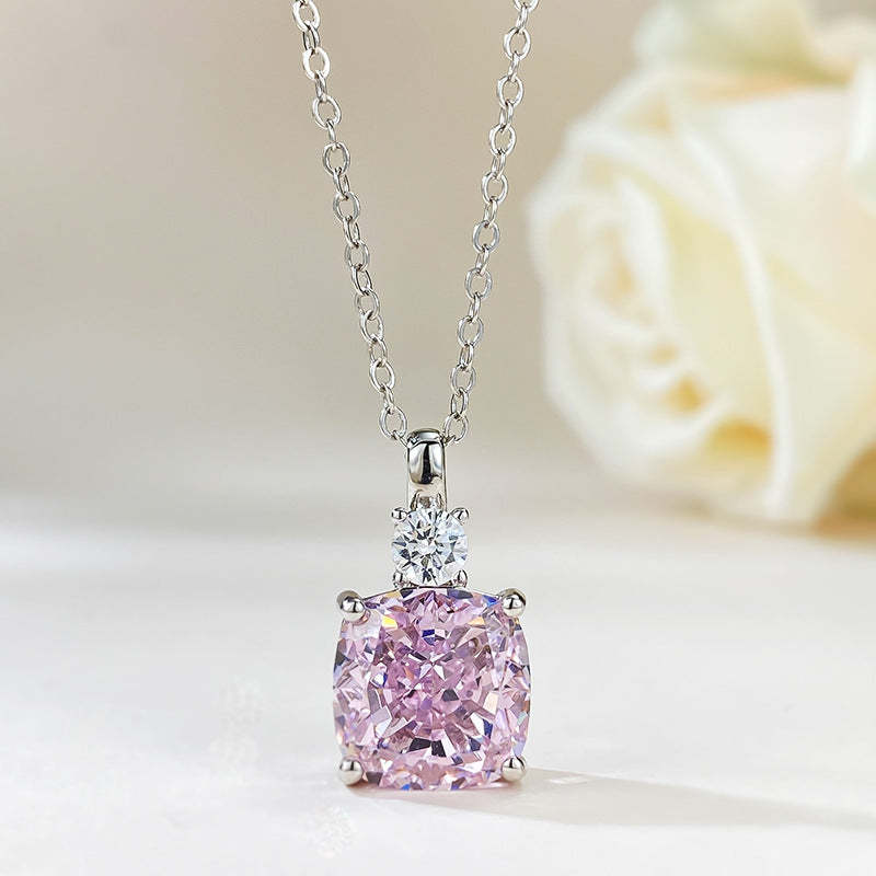 Light Pink Dazzling Timeless Pendant Cushion Cut Lab Drown Diamond 4ct 18k White Gold Plated Luxurious Necklace | Mix Mix Style-Mix MIx Style