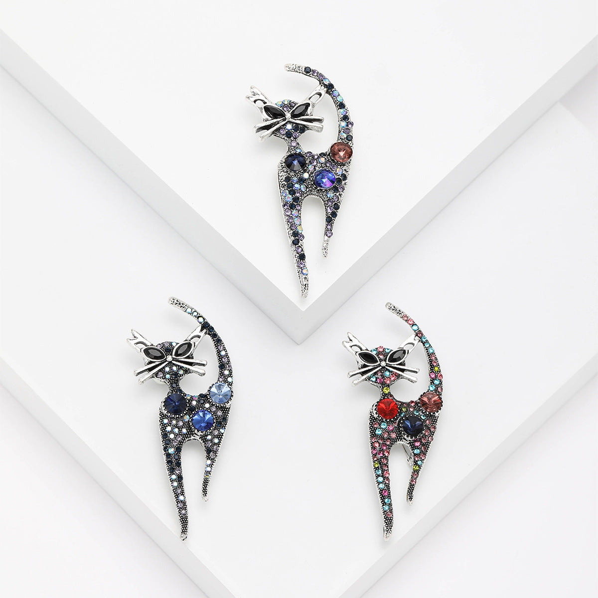 Cat Dainty Diamonate Gemstones Vintage Jewelry Pin Brooch | Mix Mix Style [Hot Seller]-Mix MIx Style