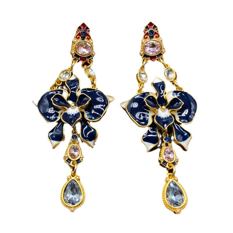 Blue - Pink Flower Shaped Drop Pear Cut Moissanite Diamonds Luxury 18k Vermeil Gold Plated Drop Earrings | Mix Mix Style-Mix MIx Style