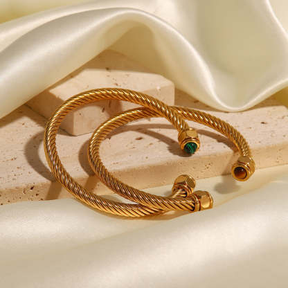 Trend C-shaped 18k Gold Plated Natural Gem Cuff Open Bracelet | Mix Mix Style-Mix MIx Style