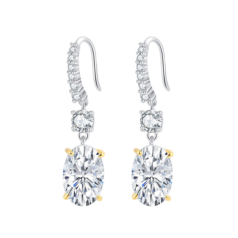 White - Pink - Yellow Classic Oval Shaped Moissanite Diamonds Elegant 18k White Gold Plated Drop Earrings | Mix Mix Style-Mix MIx Style