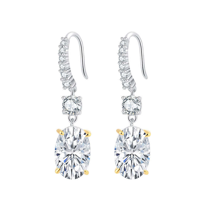 White - Pink - Yellow Classic Oval Shaped Moissanite Diamonds Elegant 18k White Gold Plated Drop Earrings | Mix Mix Style-Mix MIx Style