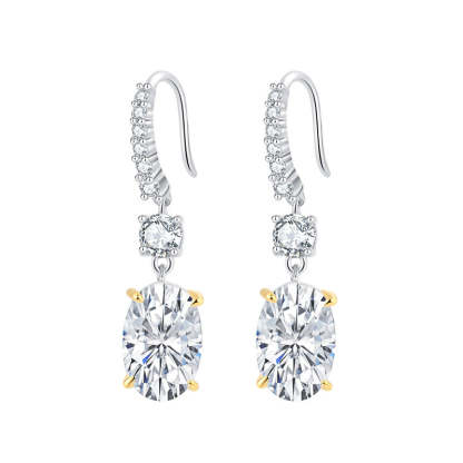 White - Pink - Yellow Classic Oval Shaped Moissanite Diamonds Elegant 18k White Gold Plated Drop Earrings | Mix Mix Style-Mix MIx Style