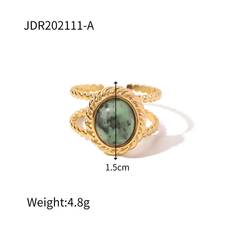 European and American retro stainless steel ring 18k gold plated ring inlaid with malachite jewelry wholesale-Mix MIx Style