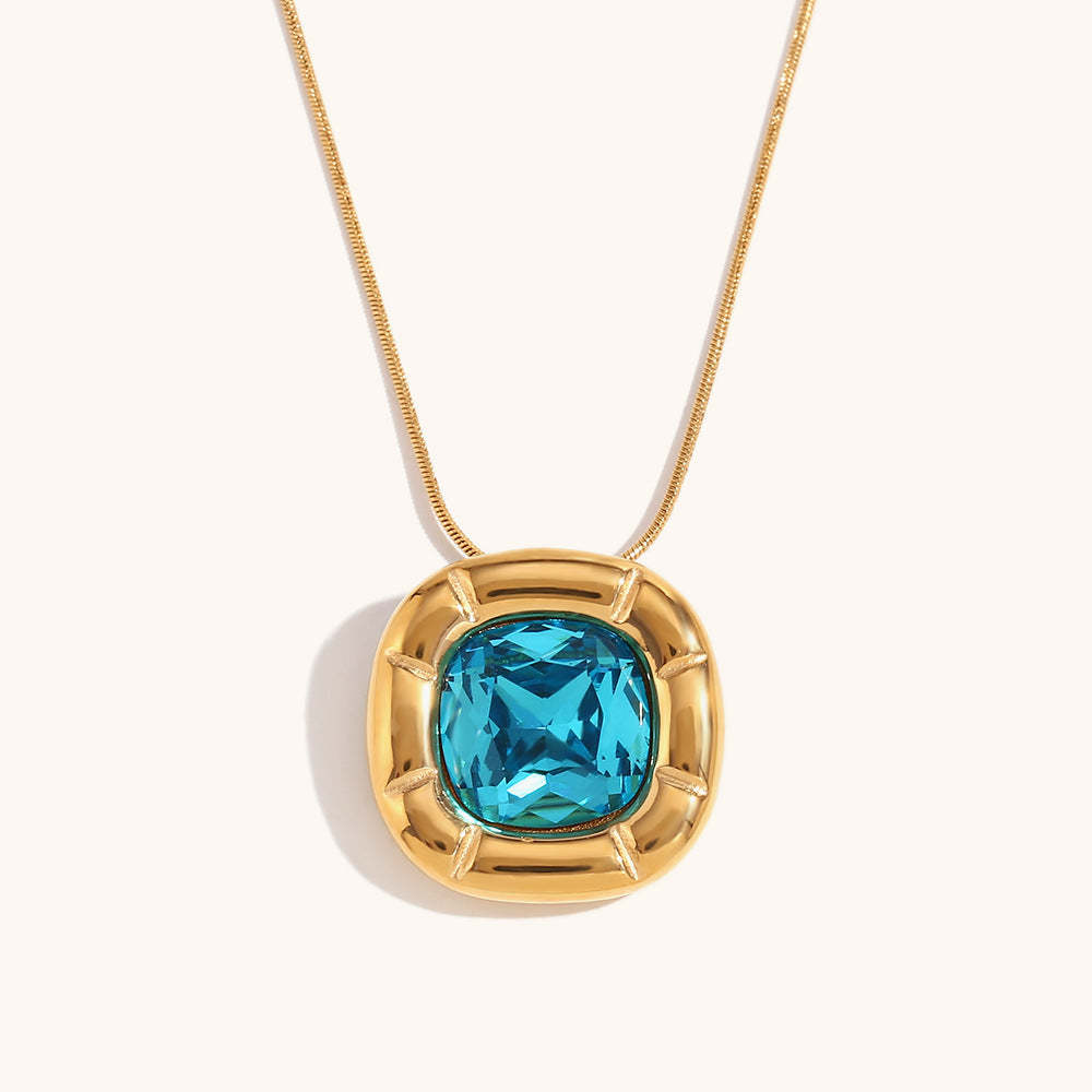 Green/Blue/White Retro Pendant Cushion Diamond Luxury 18k Gold Plated Necklace Earring Ring Jewelry Set | Mix Mix Style-Mix MIx Style
