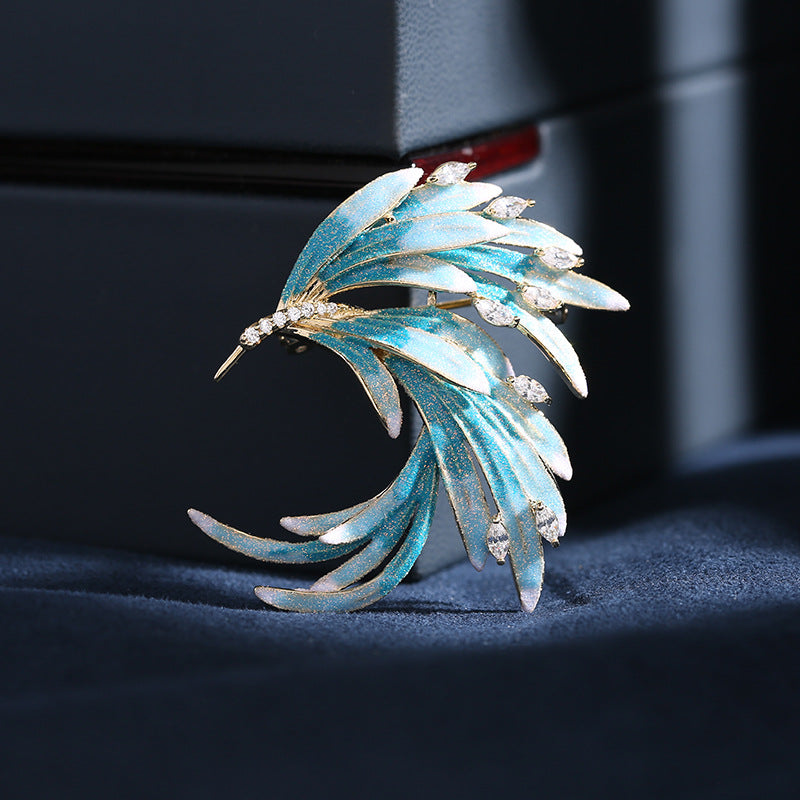 Retro style phoenix corsage cheongsam dress accessories elegant temperament pin Chinese style gradient feather brooch-Mix MIx Style
