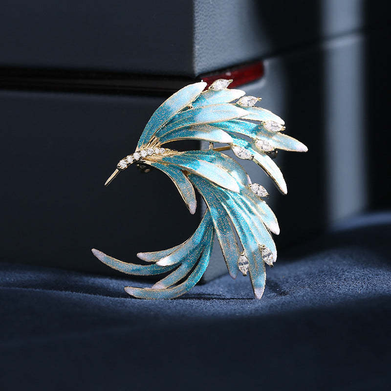 Retro style phoenix corsage cheongsam dress accessories elegant temperament pin Chinese style gradient feather brooch-Mix MIx Style