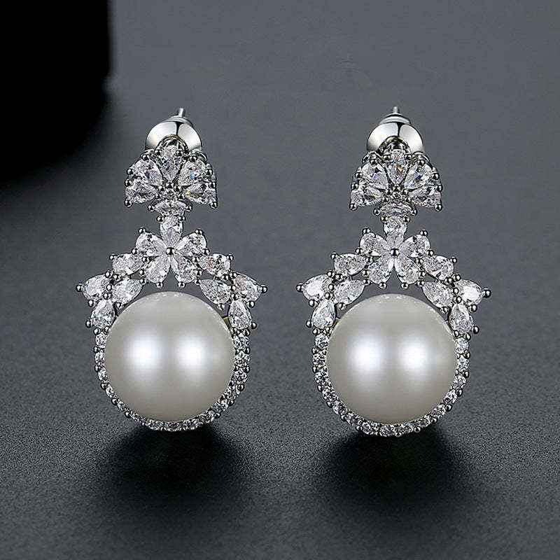 Jinse pearl earrings new European and American personality ins design ladies zircon earrings versatile commuting earrings-Mix MIx Style