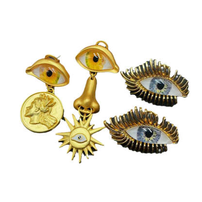 Asymmetric Devils eye Sun Luxury 18k Vermeil Gold Plated Vintage Retro Drop Earrings | Mix Mix Style-Mix MIx Style