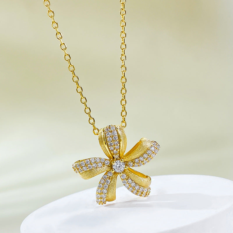 Mujing Jewelry New S925 Silver Gold-plated French Romantic Gold Flower Pendant New Medieval Necklace Female Live Broadcast-Mix MIx Style