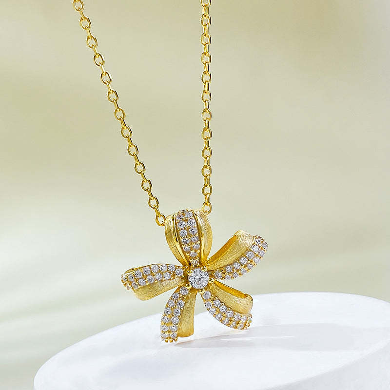 Mujing Jewelry New S925 Silver Gold-plated French Romantic Gold Flower Pendant New Medieval Necklace Female Live Broadcast-Mix MIx Style