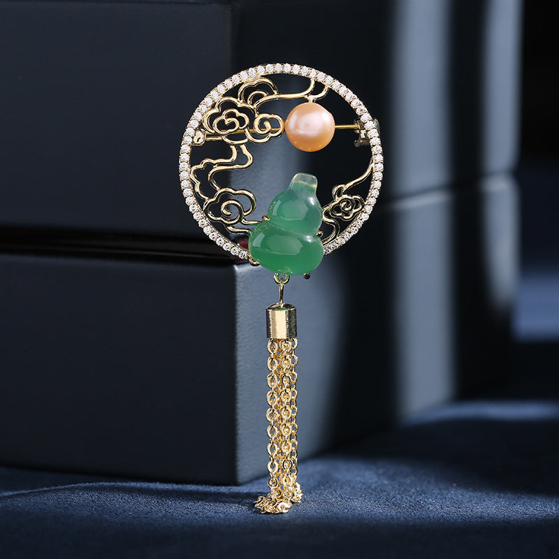 National style retro elegant temperament brooch natural freshwater pearl Fulu corsage cheongsam accessories tassel Xiangyun brooch-Mix MIx Style