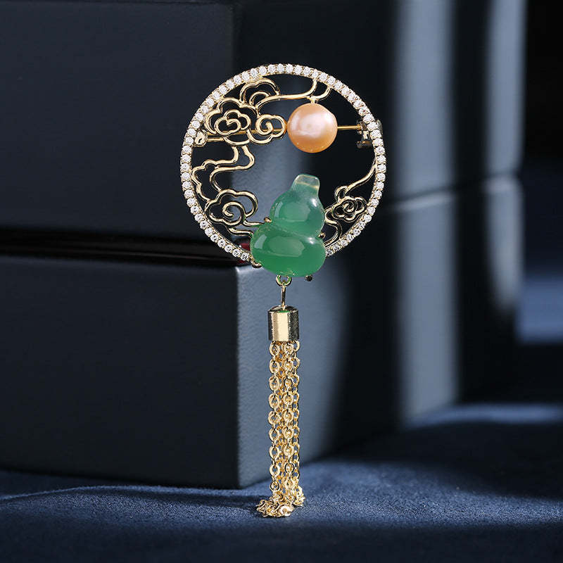 National style retro elegant temperament brooch natural freshwater pearl Fulu corsage cheongsam accessories tassel Xiangyun brooch-Mix MIx Style