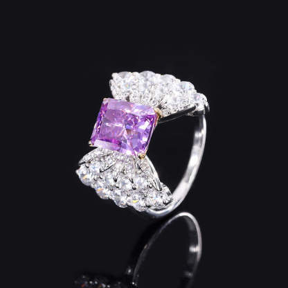 2022 New High Carbon Diamond 3ct Square 8*10 Bow Geometric Textured Women’s Ring Diamond S925 Silver-Mix MIx Style