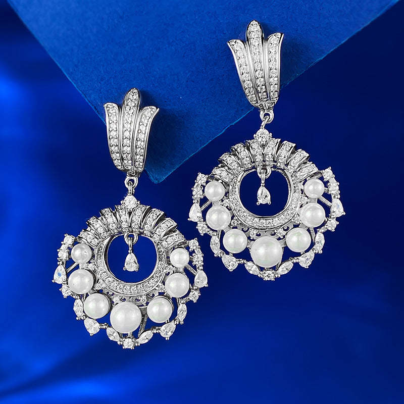 Mujing Jewelry 2023 New S925 Silver French Retro Full Diamond Pearl Earrings Feminine Fashion European and American Style-Mix MIx Style