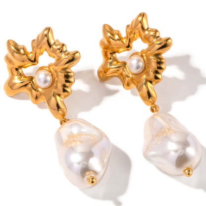 Devil's Eye - Flower Trendy White Akoya Pearl Elegant 18k Vermeil Gold Plated Drop Earrings | Mix Mix Style-Mix MIx Style