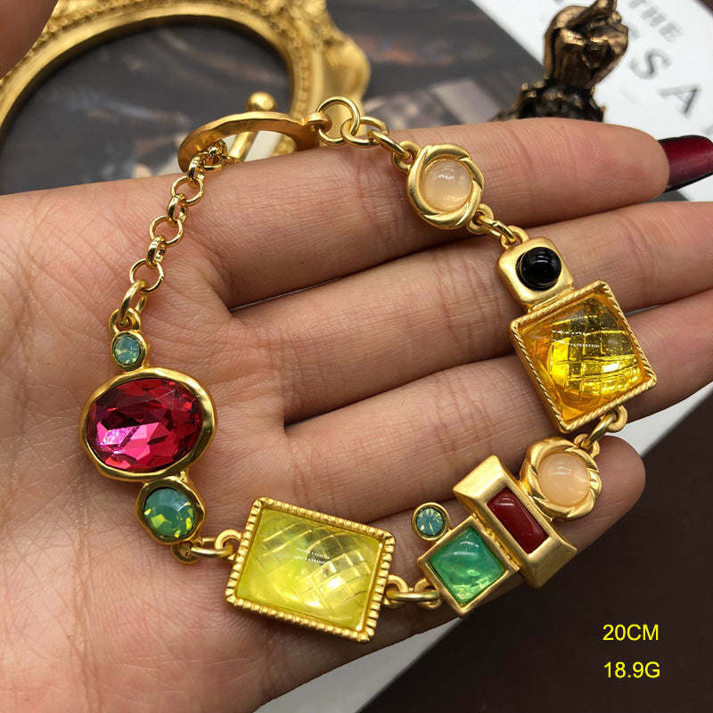 Colorful Exotic Vintage Retro Classic Pendant Yellow Diamonds Luxury 18k Gold Plated Necklace Bracelet Jewelry Set | Mix Mix Style-Mix MIx Style