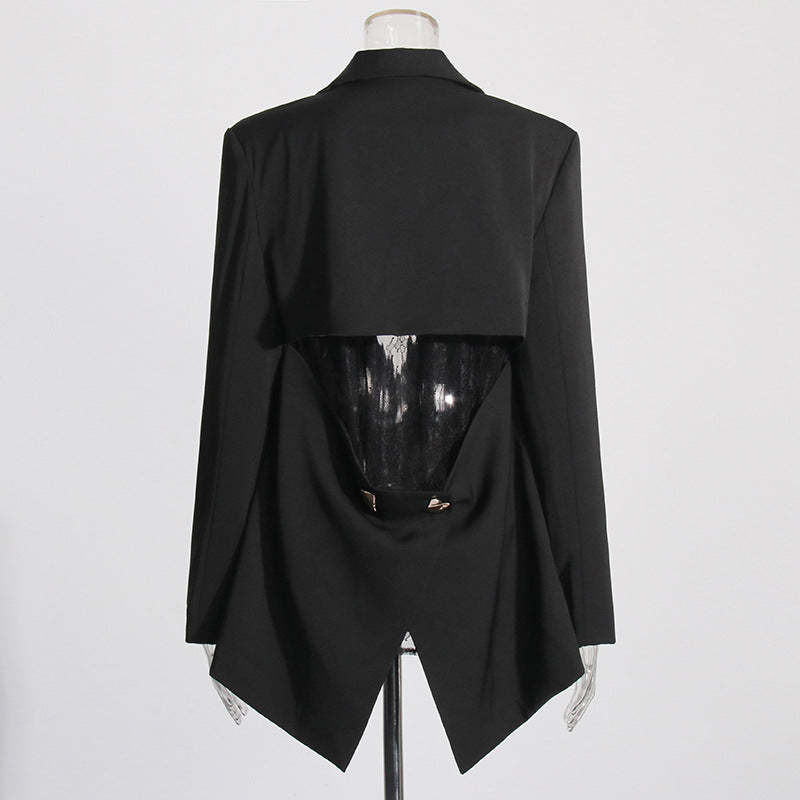 European and American elegant commuter style 2024 summer new back stitching niche backless slit small suit jacket for women-Mix MIx Style