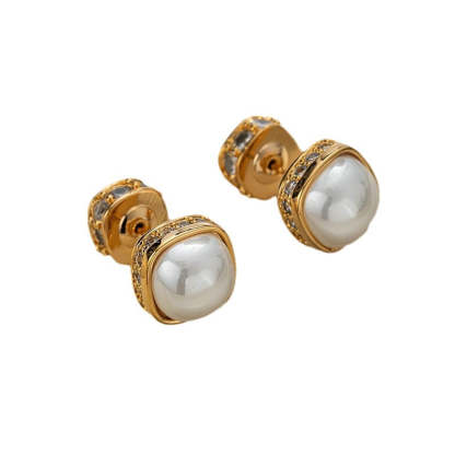 Light luxury pearl earrings, feminine, high-end, fashionable diamond-encrusted earrings, 2024 new French retro earrings-Mix MIx Style