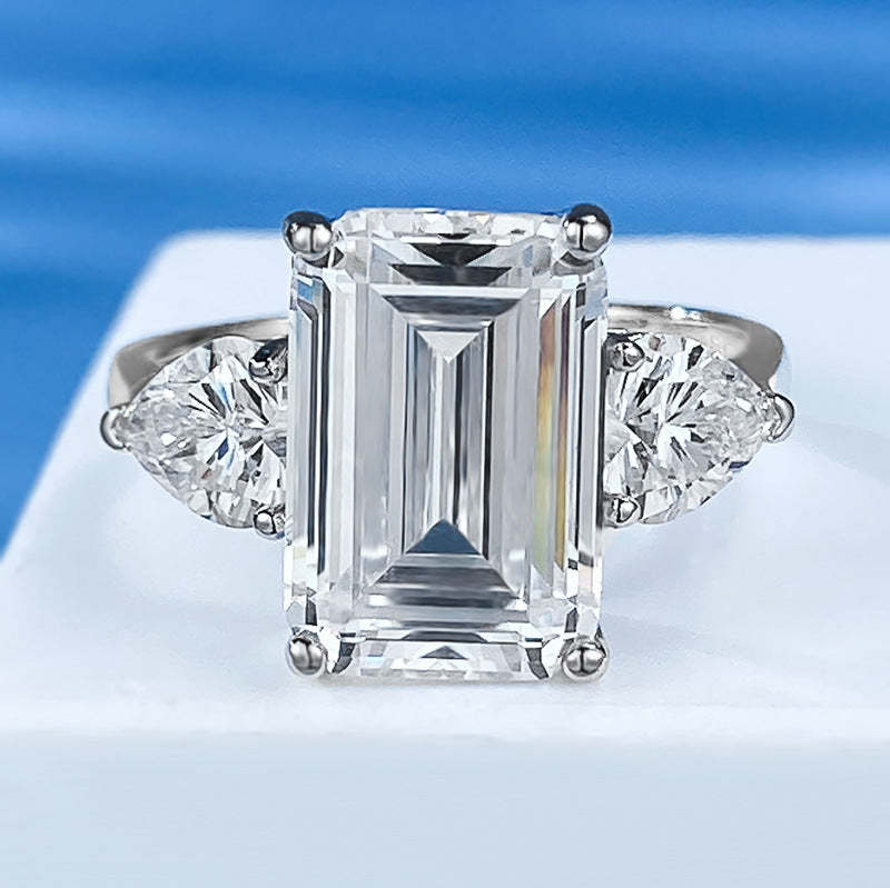White Luxury Emerald Cut Moissanite Diamond 4ct 18k White Gold Plated Engagement Ring | Mix Mix Style-Mix MIx Style