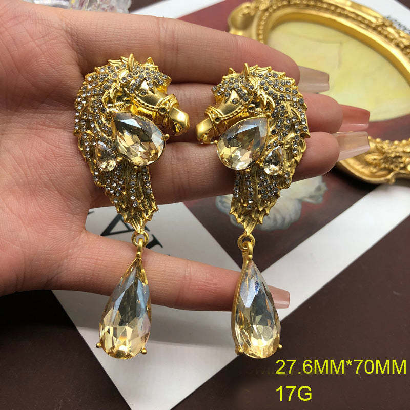Irregular Retro Pendant White Pear Cut Diamond Luxury 18k Vermeil Gold Plated Earring Brooch Jewelry Set | Mix Mix Style-Mix MIx Style