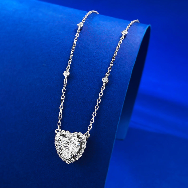 Mujing Jewelry European and American new 3ct S925 silver inlaid 8*8mm heart-shaped necklace pendant female clavicle chain for girlfriend-Mix MIx Style