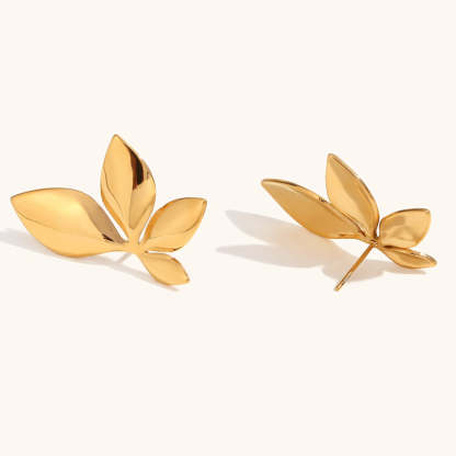 Leafs Textured Timeless Minimalist 18k Vermeil Gold Plated Vintage Retro Stud Earrings | Mix Mix Style-Mix MIx Style