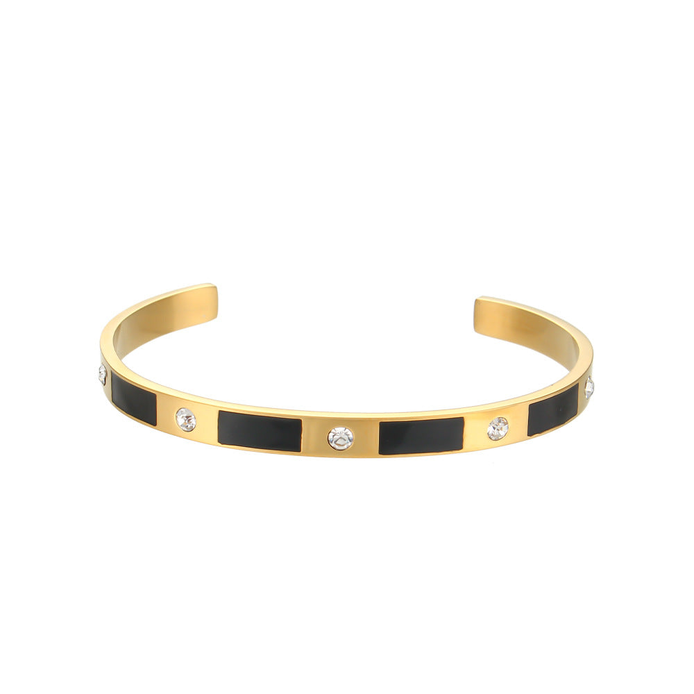 European and American cross-border hot selling rectangular zircon open bracelet simple stainless steel plated 18K gold dripping oil hand jewelry for women-Mix MIx Style