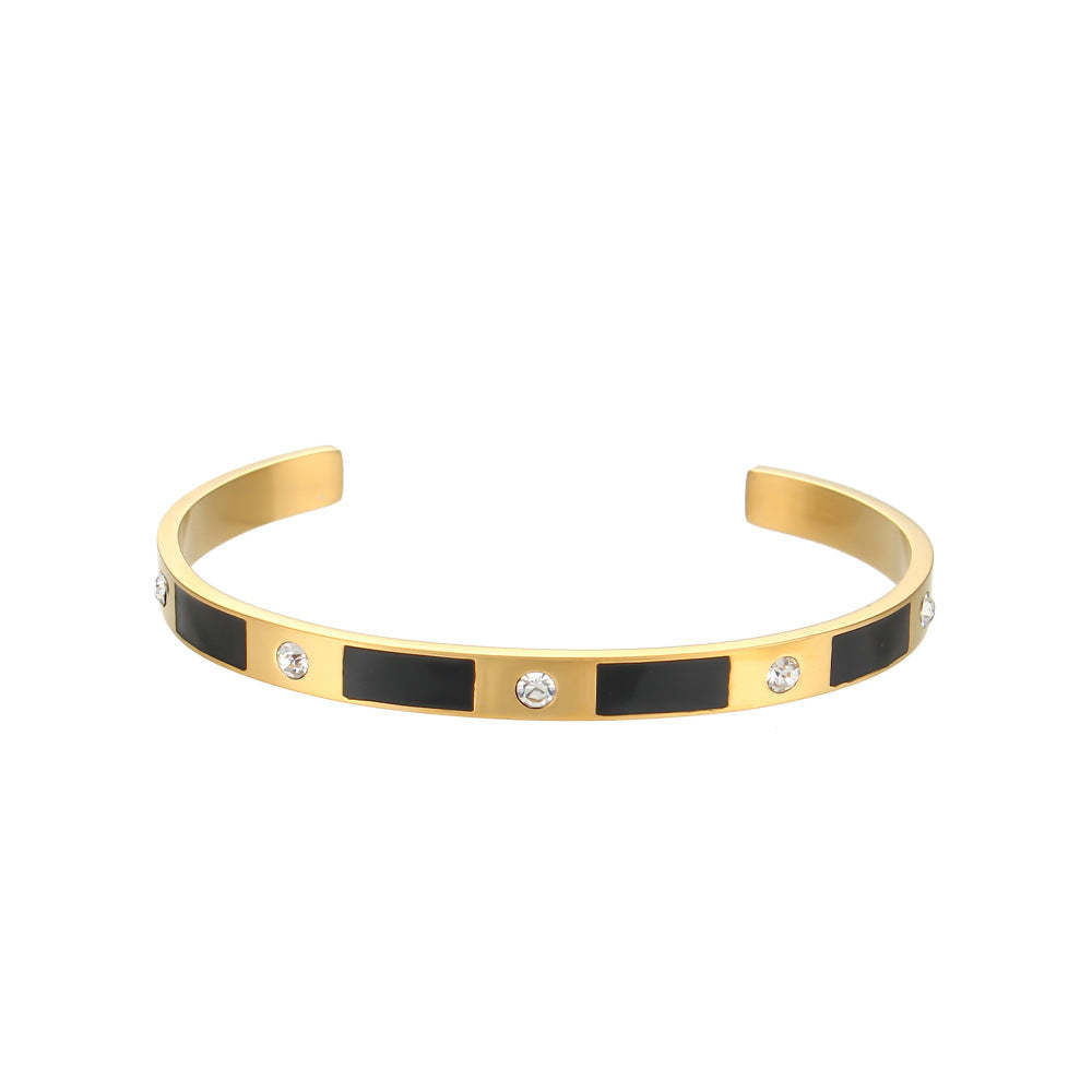 European and American cross-border hot selling rectangular zircon open bracelet simple stainless steel plated 18K gold dripping oil hand jewelry for women-Mix MIx Style