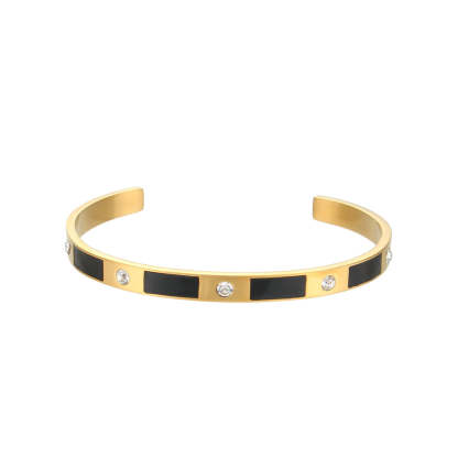 European and American cross-border hot selling rectangular zircon open bracelet simple stainless steel plated 18K gold dripping oil hand jewelry for women-Mix MIx Style