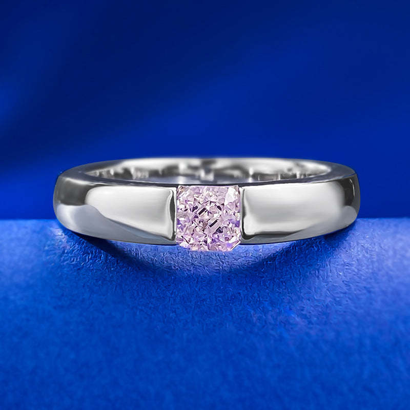 Mujing Jewelry New S925 Silver Inlaid 5*5mm Square Pink Diamond Personalized Ring Female Simple Daily Ins Style-Mix MIx Style