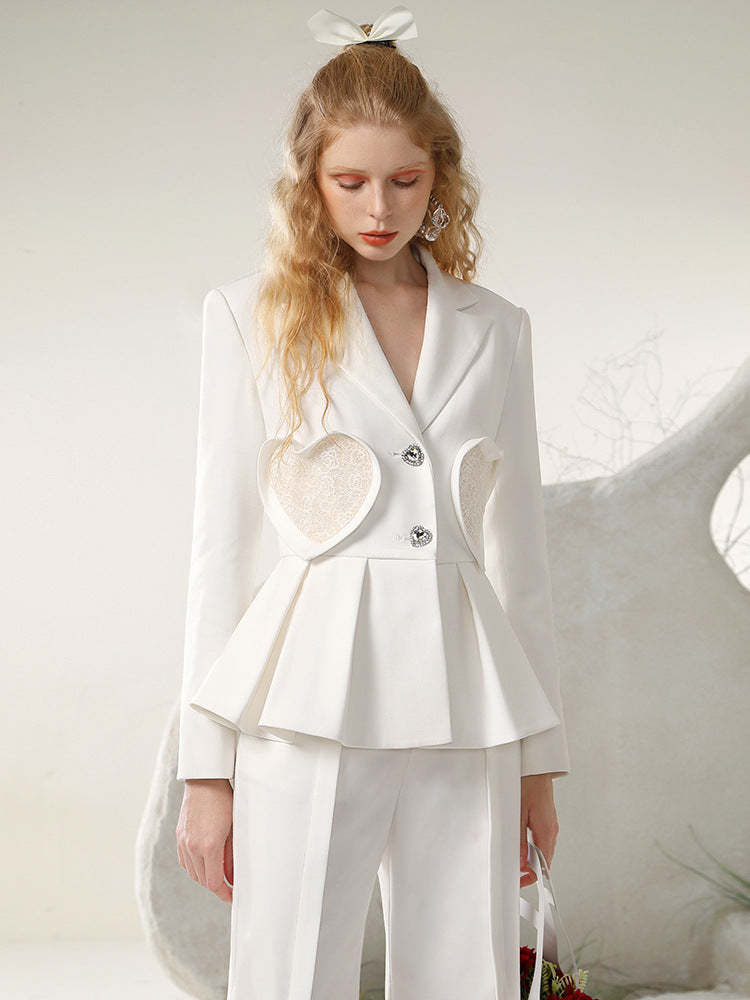 White professional temperament suit set spring and autumn new style royal sister commuting love suit slit high trousers-Mix MIx Style