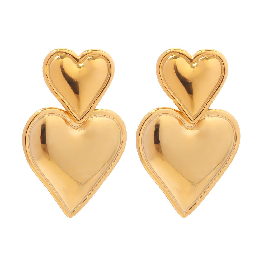 Two Heart Shaped Trendy Elegant 18k Vermeil/White Gold Plated Drop Earrings | Mix Mix Style-Mix MIx Style