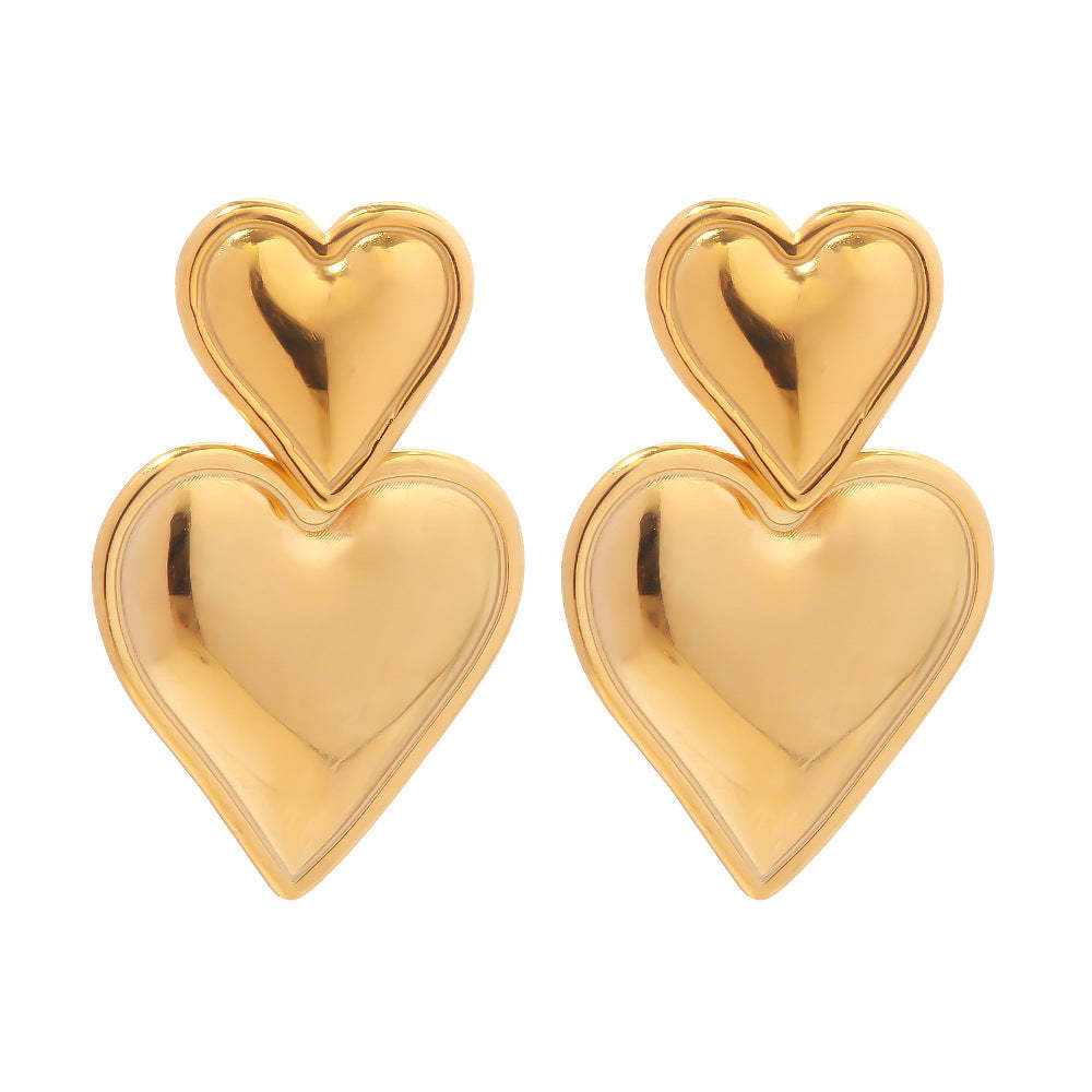 Two Heart Shaped Trendy Elegant 18k Vermeil/White Gold Plated Drop Earrings | Mix Mix Style-Mix MIx Style