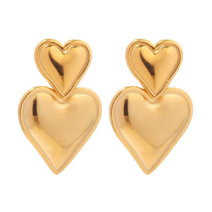 Two Heart Shaped Trendy Elegant 18k Vermeil/White Gold Plated Drop Earrings | Mix Mix Style-Mix MIx Style