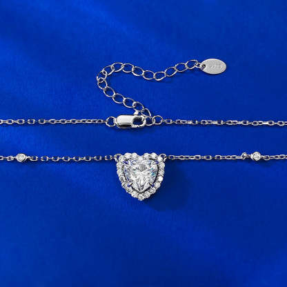 Mujing Jewelry European and American new 3ct S925 silver inlaid 8*8mm heart-shaped necklace pendant female clavicle chain for girlfriend-Mix MIx Style