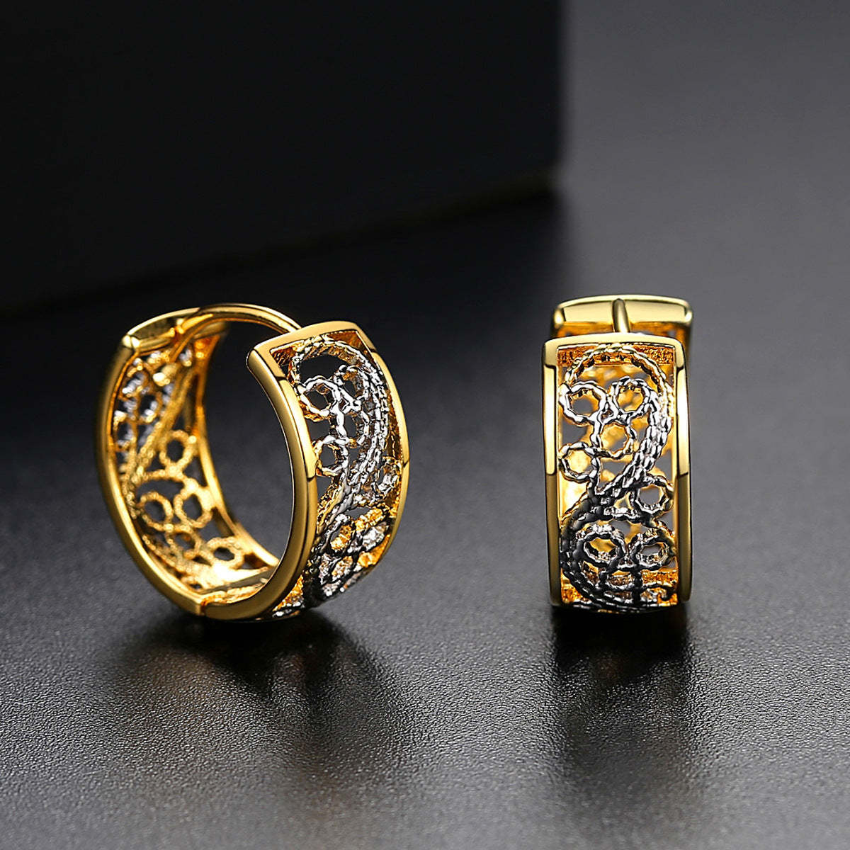 Two-color Trendy Elegant 18k Vermeil & White Gold Plated Vintage Retro Chunky Hoop Earrings | Mix Mix Style-Mix MIx Style