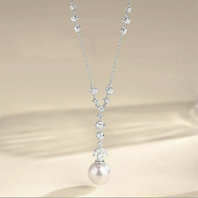 Longlongjin 2024 new S925 silver tassel pearl necklace female 16mm temperament fashion light luxury style live broadcast-Mix MIx Style