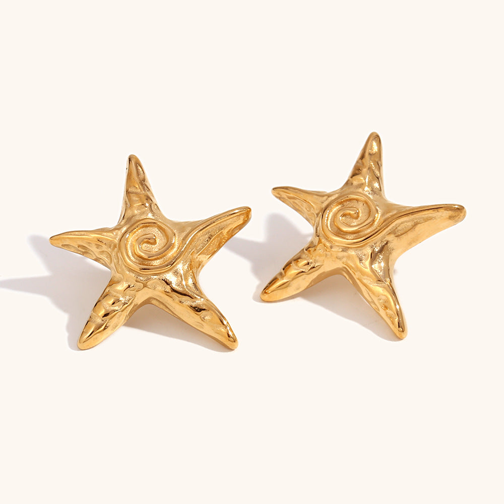 Sea Star Swirl Trendy Elegant 18k Vermeil Gold Plated Vintage Retro Stud Earrings | Mix Mix Style-Mix MIx Style
