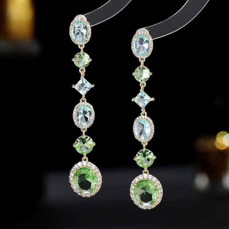 s925 silver needle light luxury high-end banquet dress earrings wholesale geometric super flash zircon inlaid long earrings-Mix MIx Style