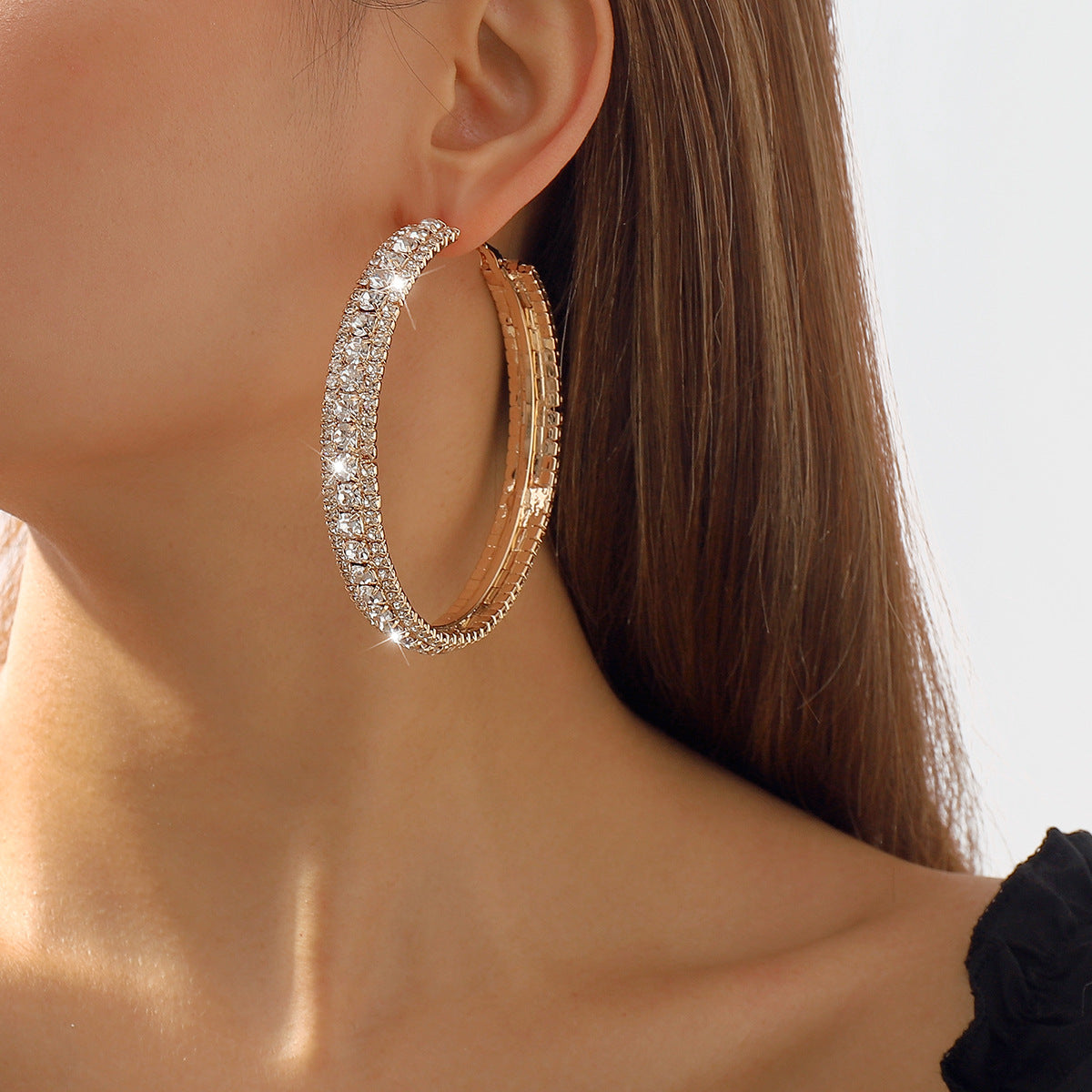 Dazzling White Moissanite Diamonds Luxury 18k Vermeil/White Gold Plated Big Hoop Earrings | Mix Mix Style-Mix MIx Style