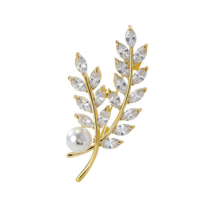 Korean version of high-end leaf pearl brooch for women ins trendy personality versatile corsage suit coat pin manufacturer wholesale-Mix MIx Style