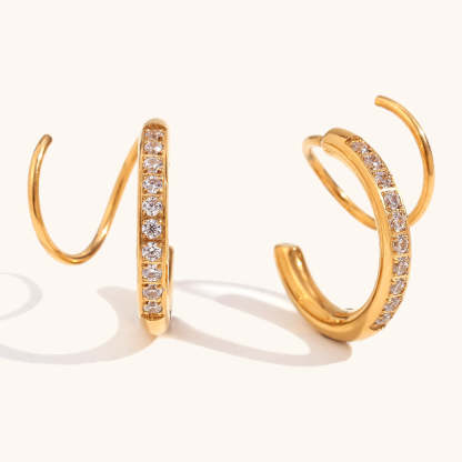 Spiral Circlle Trendy Moissanite Diamonds 18k Vermeil/White Gold Plated Retro Hoop Earrings | Mix Mix Style-Mix MIx Style