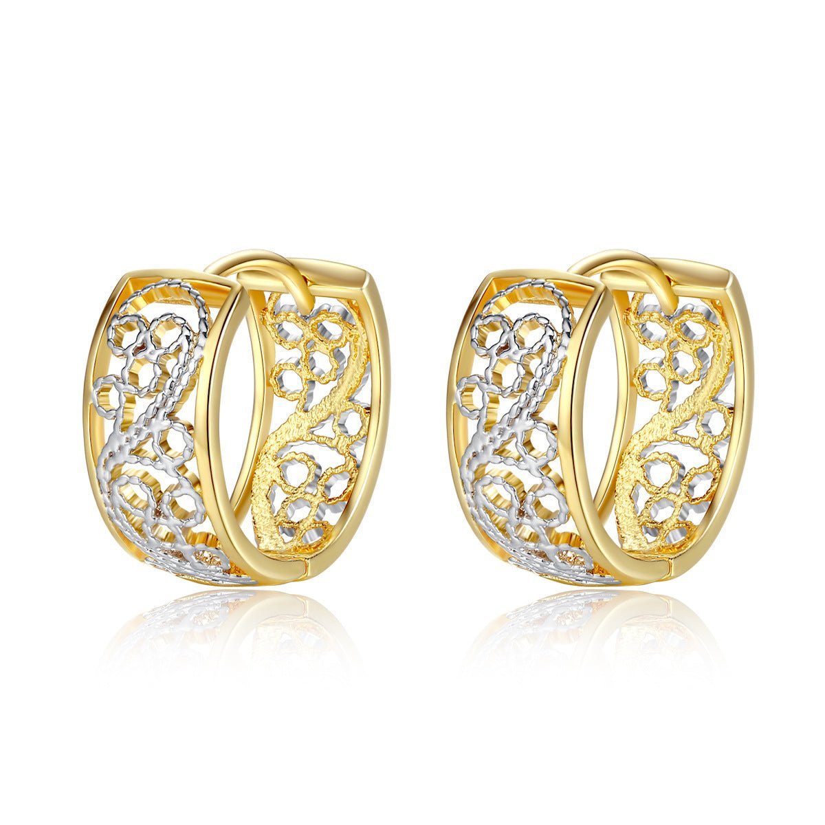 Two-color Trendy Elegant 18k Vermeil & White Gold Plated Vintage Retro Chunky Hoop Earrings | Mix Mix Style-Mix MIx Style