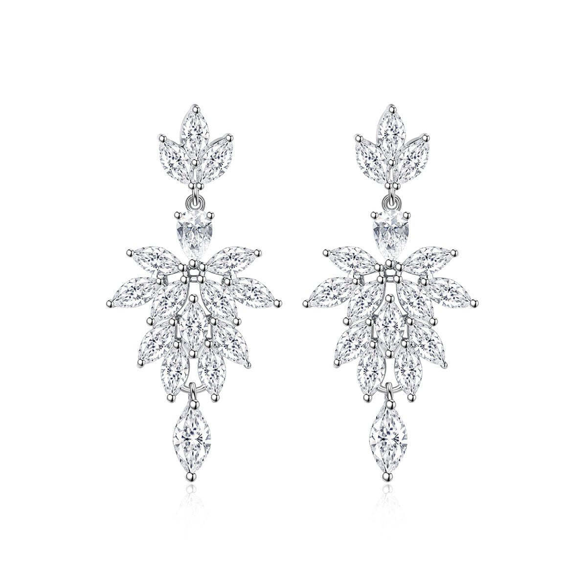 White Embellished Trendy Marquise Cut Moissanite Diamonds Luxury 18k W